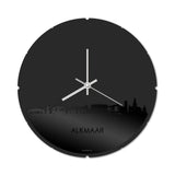 Skyline Klok Rond Alkmaar Zwart glanzend gerecycled kunststof cadeau decoratie relatiegeschenk van WoodWideCities