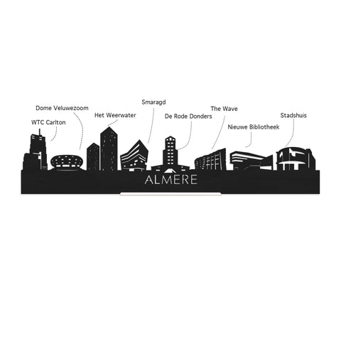 Skyline Klok Rond Almere Noten houten cadeau decoratie relatiegeschenk van WoodWideCities