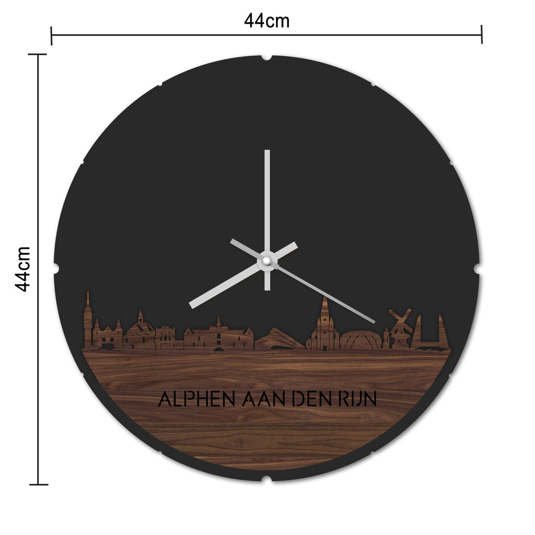 Skyline Klok Rond Alphen aan den Rijn Palissander houten cadeau decoratie relatiegeschenk van WoodWideCities
