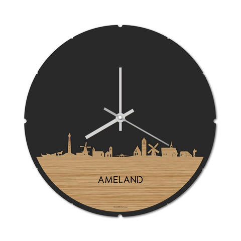 Skyline Klok Rond Ameland Bamboe Bamboe  houten cadeau decoratie relatiegeschenk van WoodWideCities