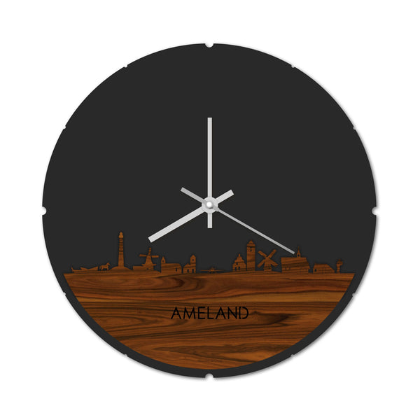 Skyline Klok Rond Ameland Palissander Palissander  houten cadeau decoratie relatiegeschenk van WoodWideCities