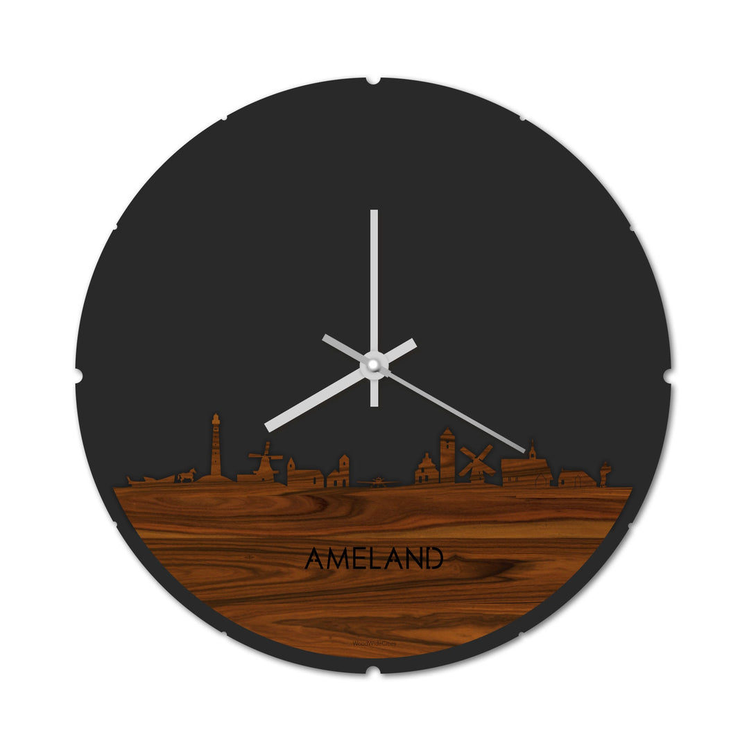Skyline Klok Rond Ameland Palissander Palissander  houten cadeau decoratie relatiegeschenk van WoodWideCities