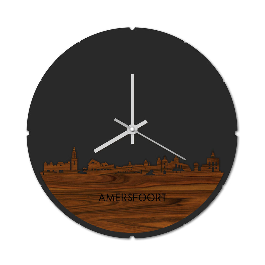 Skyline Klok Rond Amersfoort Palissander houten cadeau decoratie relatiegeschenk van WoodWideCities