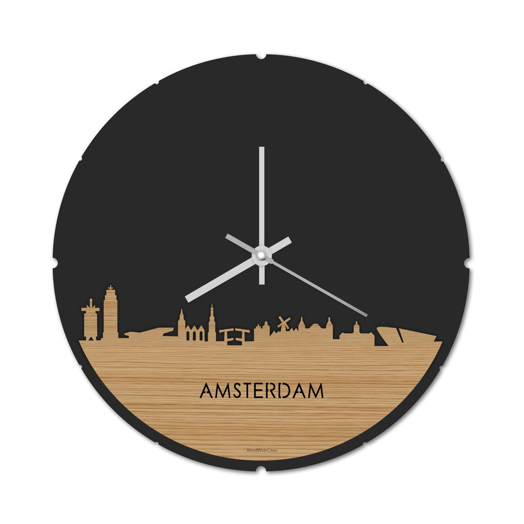 Skyline Klok Rond Amsterdam Bamboe Bamboe  houten cadeau decoratie relatiegeschenk van WoodWideCities