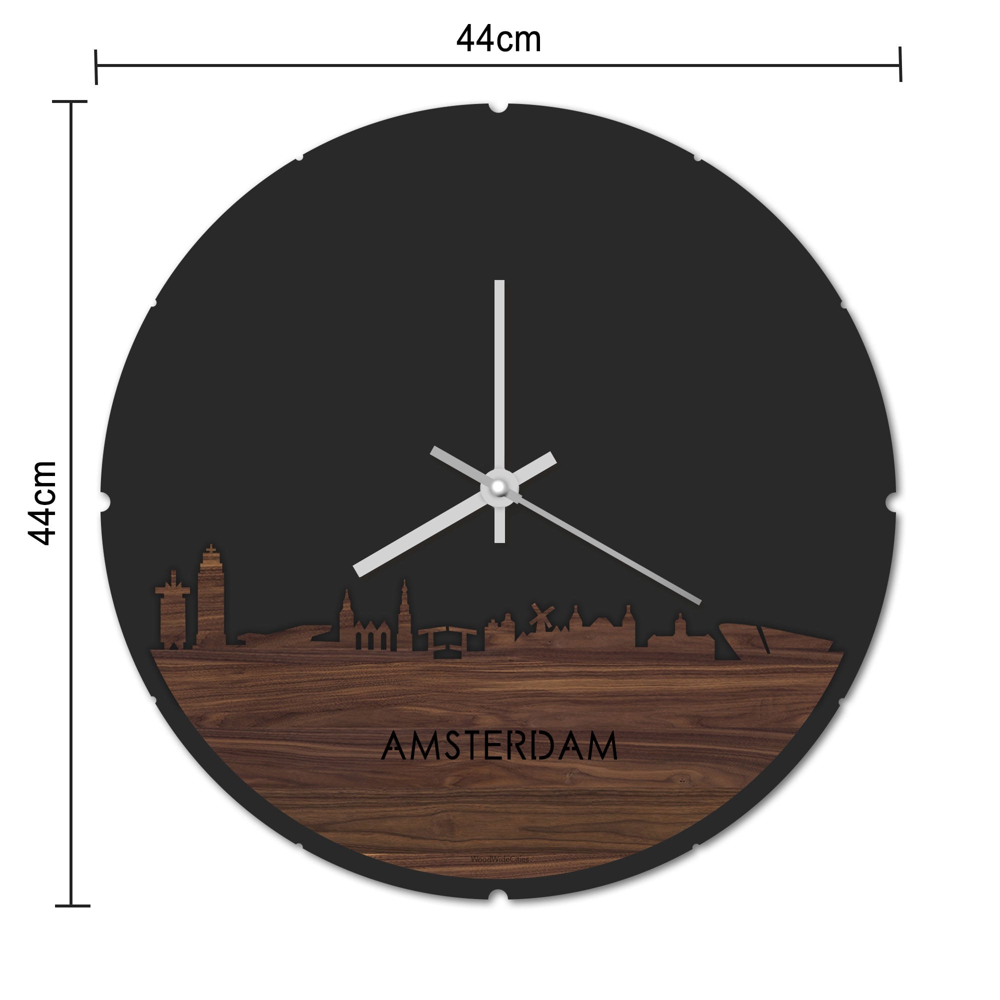 Skyline Klok Rond Amsterdam Wit glanzend gerecycled kunststof cadeau decoratie relatiegeschenk van WoodWideCities