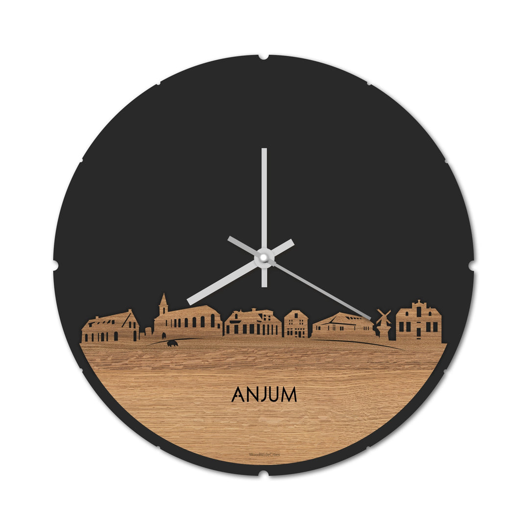Skyline Klok Rond Anjum Eiken houten cadeau decoratie relatiegeschenk van WoodWideCities
