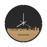 Skyline Klok Rond Antwerpen Bamboe houten cadeau decoratie relatiegeschenk van WoodWideCities