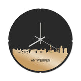Skyline Klok Rond Antwerpen Metallic Goud gerecycled kunststof cadeau decoratie relatiegeschenk van WoodWideCities