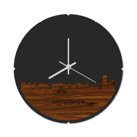 Skyline Klok Rond Antwerpen Palissander houten cadeau decoratie relatiegeschenk van WoodWideCities