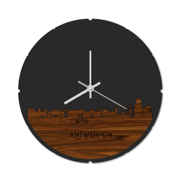 Skyline Klok Rond Antwerpen Palissander houten cadeau decoratie relatiegeschenk van WoodWideCities