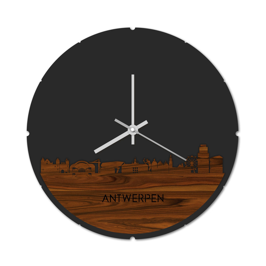 Skyline Klok Rond Antwerpen Palissander houten cadeau decoratie relatiegeschenk van WoodWideCities