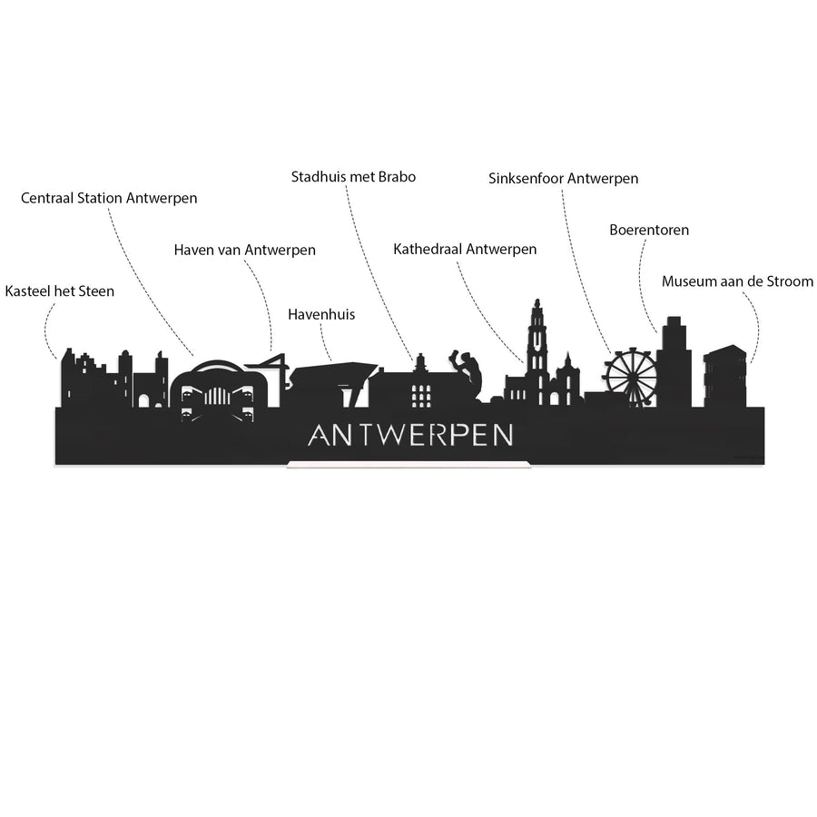 Skyline Klok Rond Antwerpen Wit glanzend gerecycled kunststof cadeau decoratie relatiegeschenk van WoodWideCities