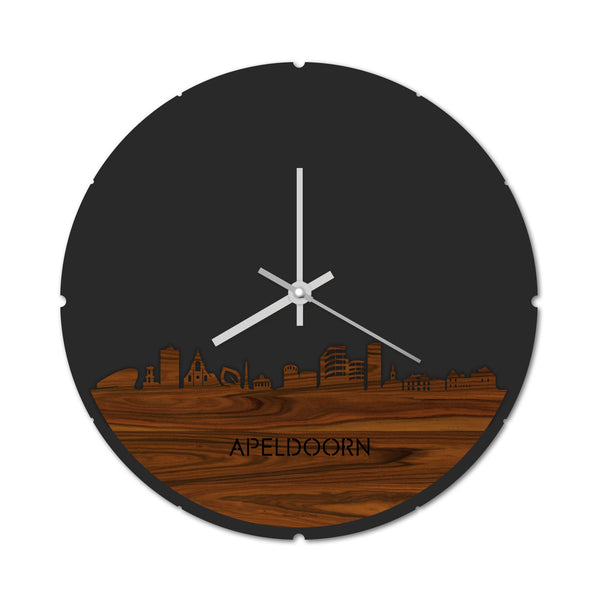 Skyline Klok Rond Apeldoorn Palissander houten cadeau decoratie relatiegeschenk van WoodWideCities