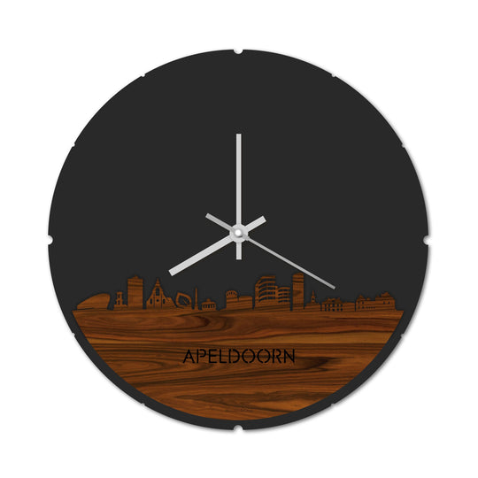 Skyline Klok Rond Apeldoorn Palissander houten cadeau decoratie relatiegeschenk van WoodWideCities