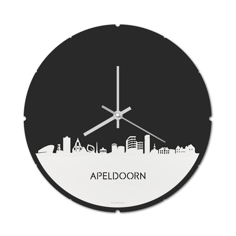 Skyline Klok Rond Apeldoorn Wit glanzend gerecycled kunststof cadeau decoratie relatiegeschenk van WoodWideCities