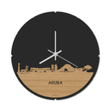 Skyline Klok Rond Aruba Bamboe houten cadeau decoratie relatiegeschenk van WoodWideCities