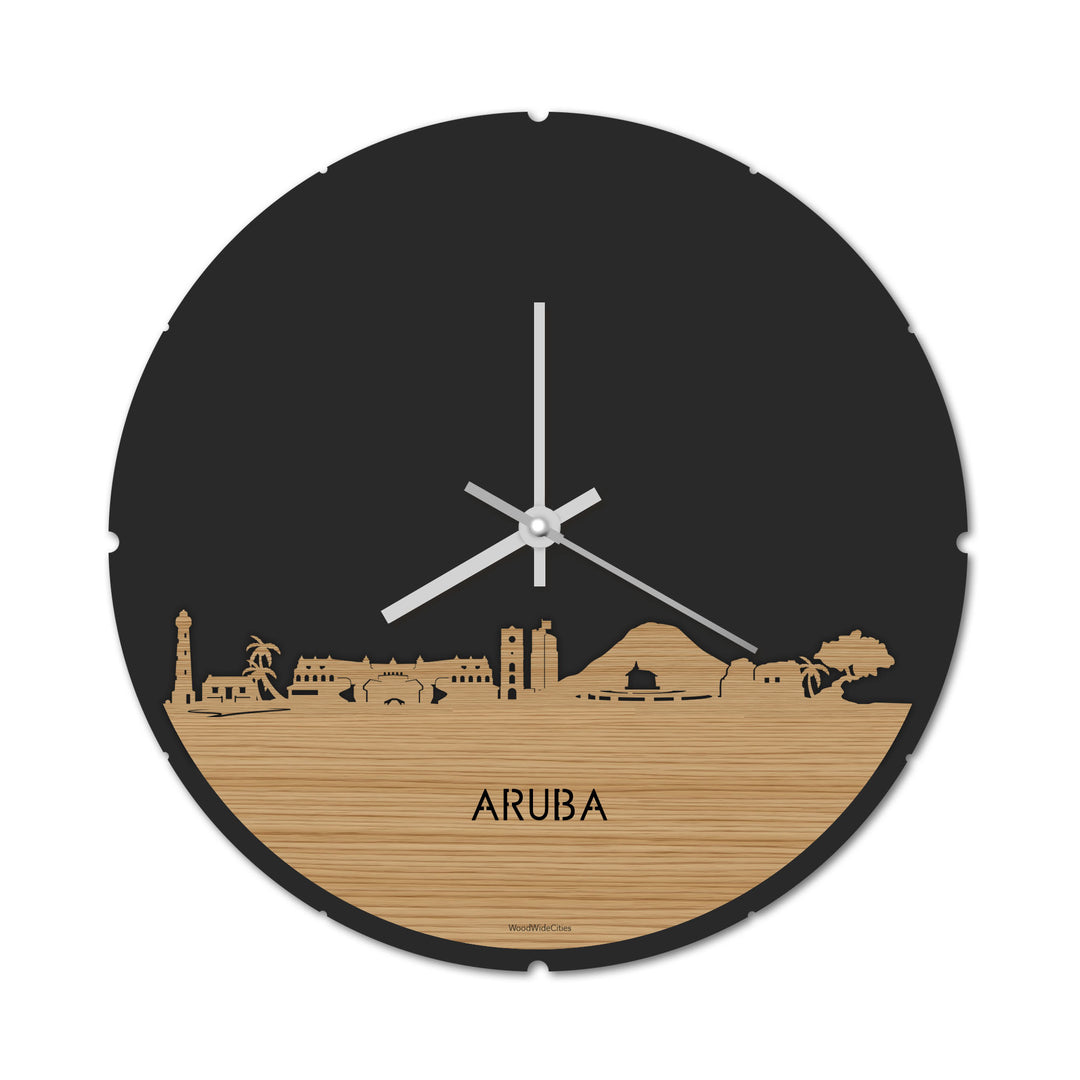 Skyline Klok Rond Aruba Bamboe houten cadeau decoratie relatiegeschenk van WoodWideCities