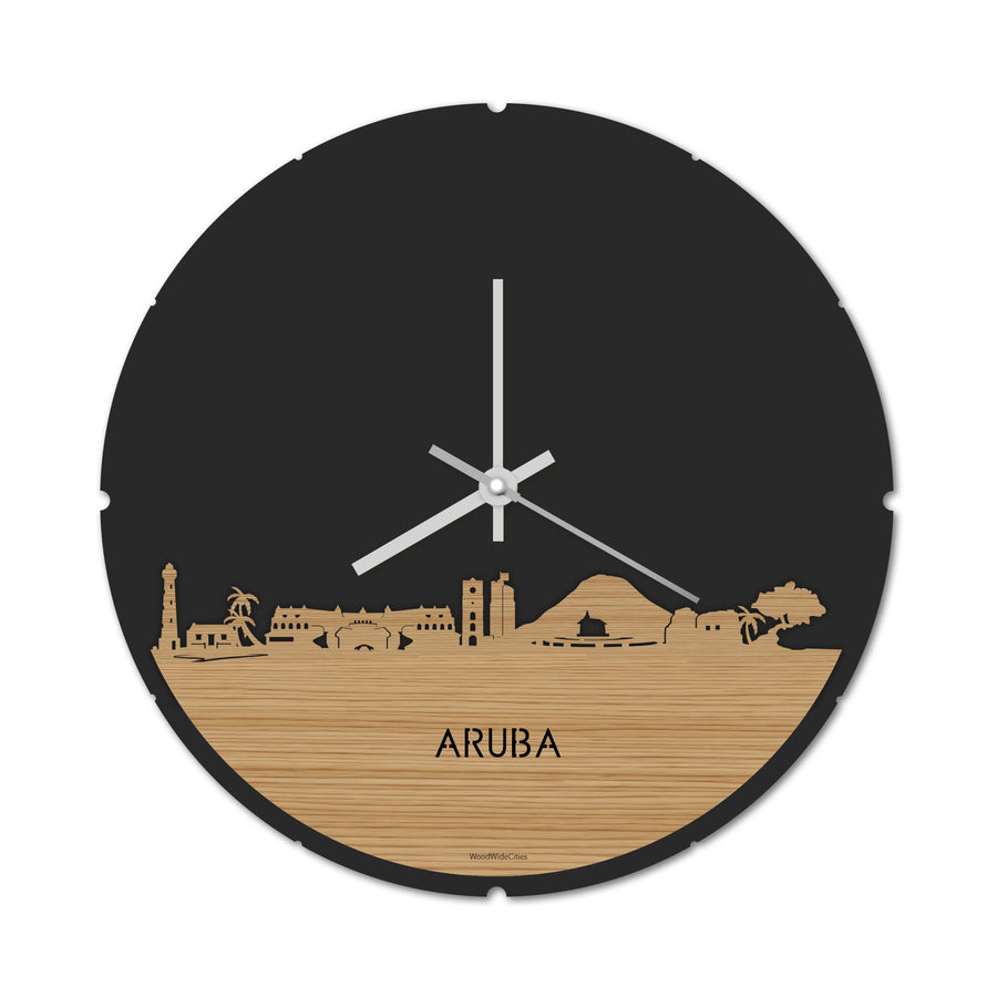 Skyline Klok Rond Aruba Bamboe houten cadeau decoratie relatiegeschenk van WoodWideCities