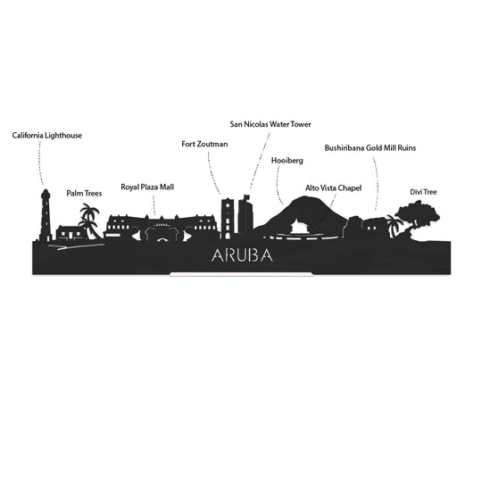 Skyline Klok Aruba Eiken houten cadeau decoratie relatiegeschenk van WoodWideCities