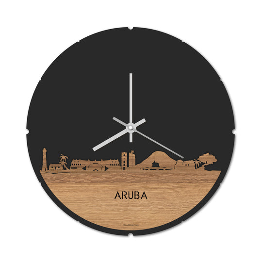 Skyline Klok Aruba Eiken houten cadeau decoratie relatiegeschenk van WoodWideCities
