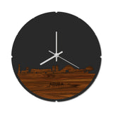 Skyline Klok Rond Aruba Palissander houten cadeau decoratie relatiegeschenk van WoodWideCities
