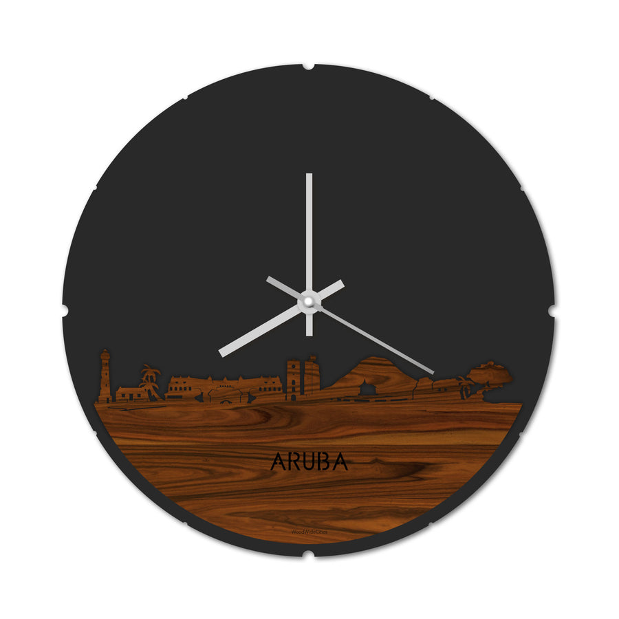 Skyline Klok Rond Aruba Palissander houten cadeau decoratie relatiegeschenk van WoodWideCities