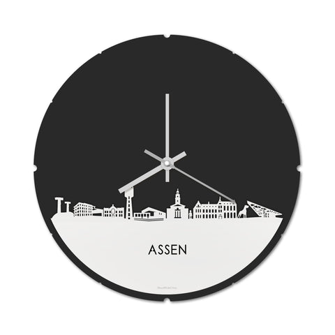 Skyline Klok Rond Assen Wit glanzend gerecycled kunststof cadeau decoratie relatiegeschenk van WoodWideCities