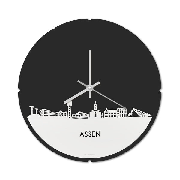 Skyline Klok Rond Assen Wit glanzend gerecycled kunststof cadeau decoratie relatiegeschenk van WoodWideCities