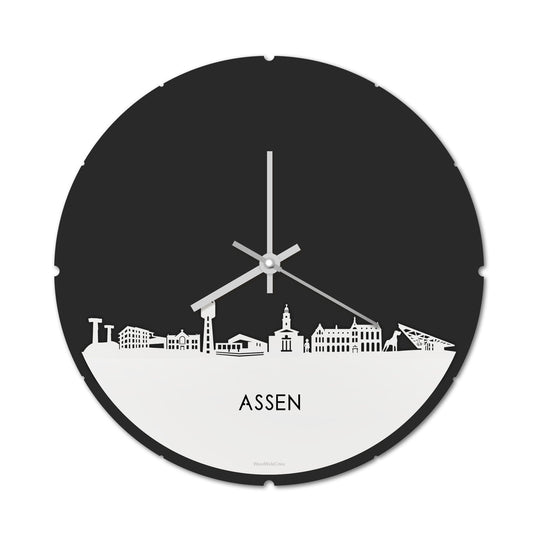 Skyline Klok Rond Assen Wit glanzend gerecycled kunststof cadeau decoratie relatiegeschenk van WoodWideCities