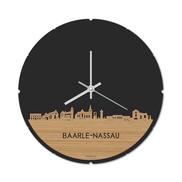 Skyline Klok Rond Baarle-Nassau Bamboe houten cadeau decoratie relatiegeschenk van WoodWideCities