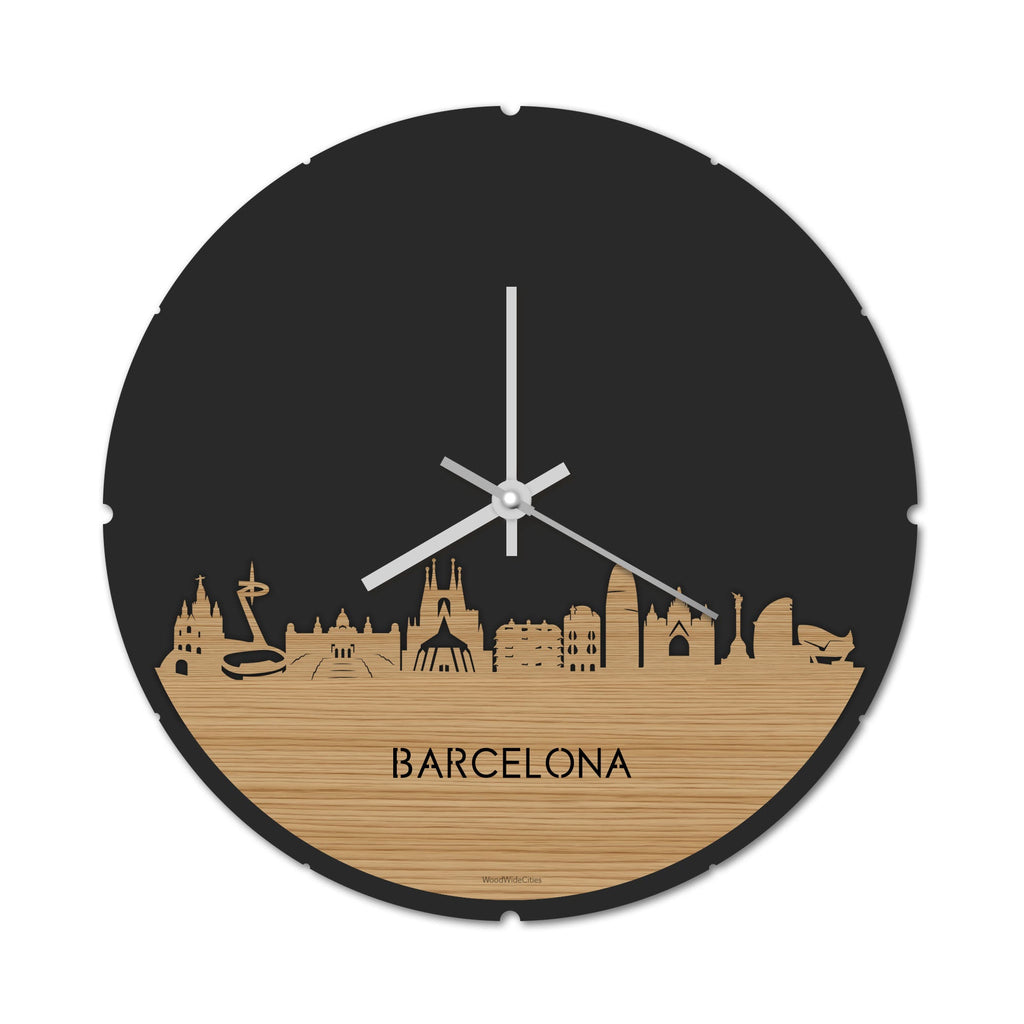 Skyline Klok Rond Barcelona Bamboe houten cadeau decoratie relatiegeschenk van WoodWideCities