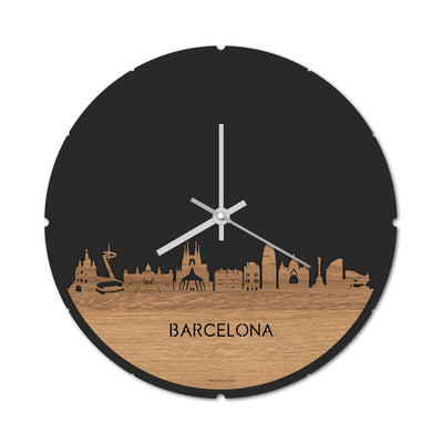 Skyline Clock Round Barcelona Oak