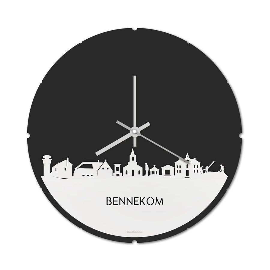 Skyline Klok Rond Bennekom Wit glanzend gerecycled kunststof cadeau decoratie relatiegeschenk van WoodWideCities