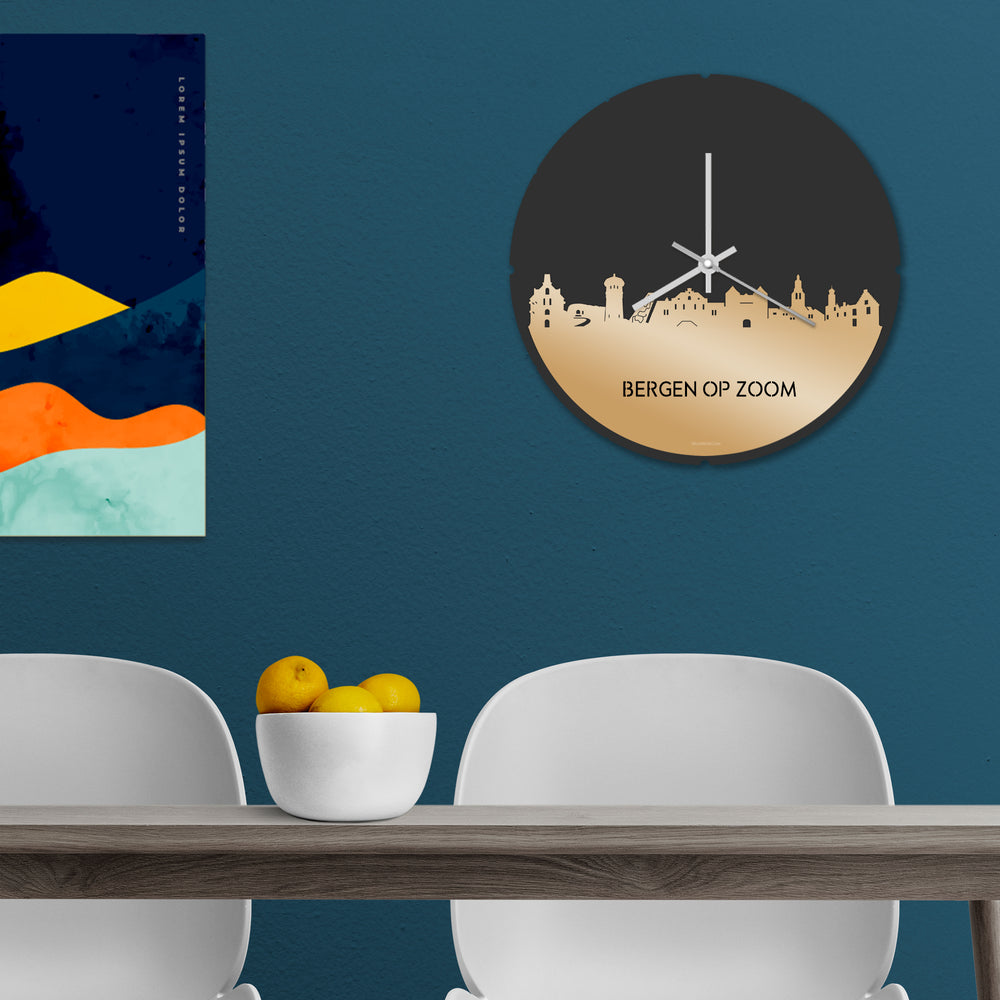 Skyline Klok Rond Bergen-op-Zoom Metallic Goud gerecycled kunststof cadeau decoratie relatiegeschenk van WoodWideCities