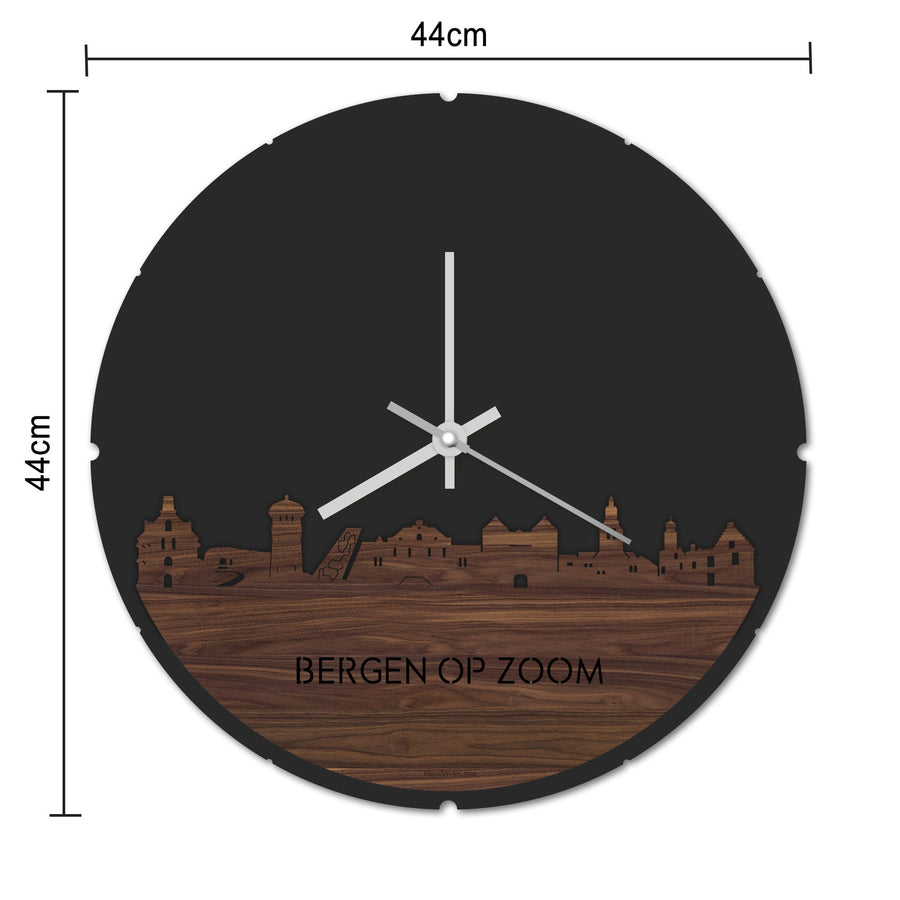 Skyline Klok Rond Bergen op Zoom Palissander houten cadeau decoratie relatiegeschenk van WoodWideCities