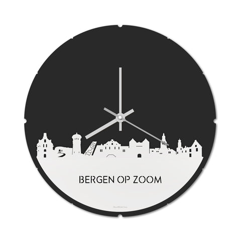 Skyline Klok Rond Bergen-op-Zoom Wit glanzend gerecycled kunststof cadeau decoratie relatiegeschenk van WoodWideCities