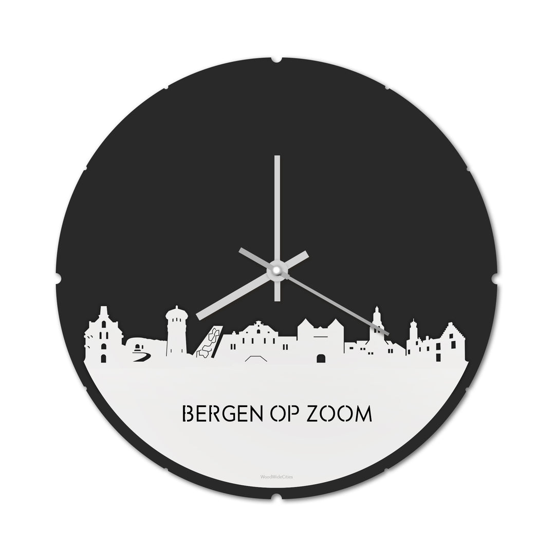 Skyline Klok Rond Bergen-op-Zoom Wit glanzend gerecycled kunststof cadeau decoratie relatiegeschenk van WoodWideCities