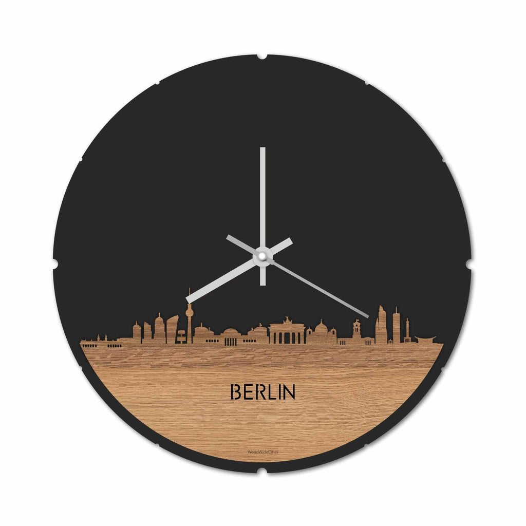 Skyline Klok Rond Berlijn Eiken houten cadeau decoratie relatiegeschenk van WoodWideCities