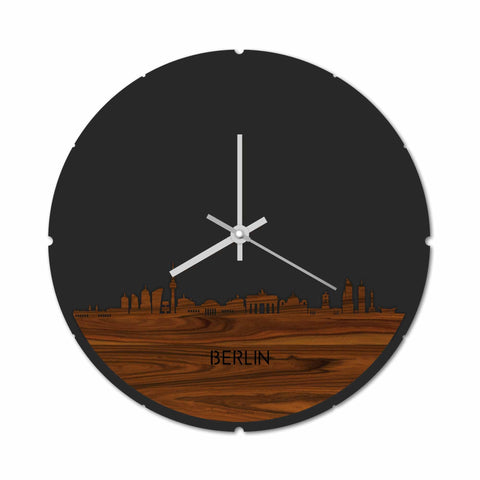 Skyline Klok Rond Berlijn Palissander houten cadeau decoratie relatiegeschenk van WoodWideCities