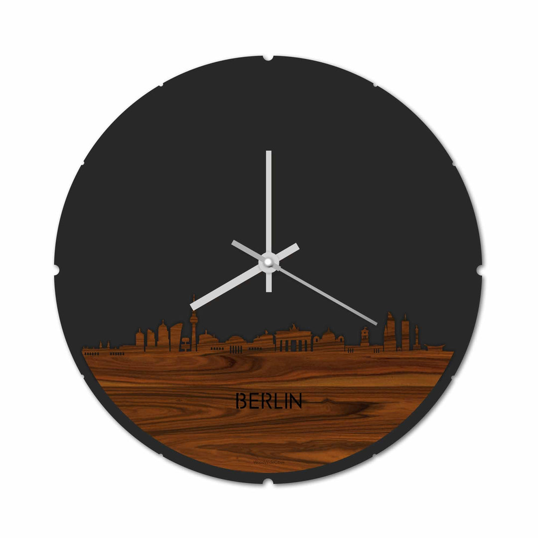 Skyline Klok Rond Berlijn Palissander houten cadeau decoratie relatiegeschenk van WoodWideCities
