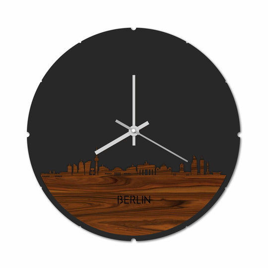 Skyline Klok Rond Berlijn Palissander houten cadeau decoratie relatiegeschenk van WoodWideCities