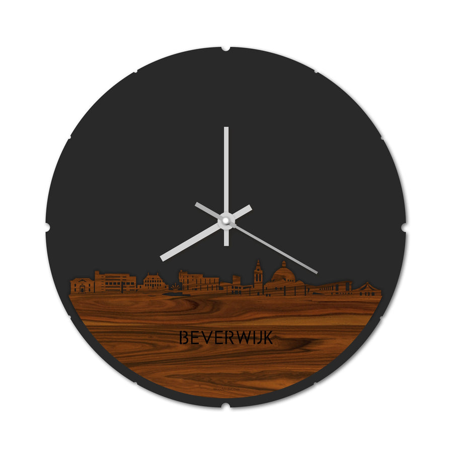Skyline Klok Rond Beverwijk Palissander houten cadeau decoratie relatiegeschenk van WoodWideCities