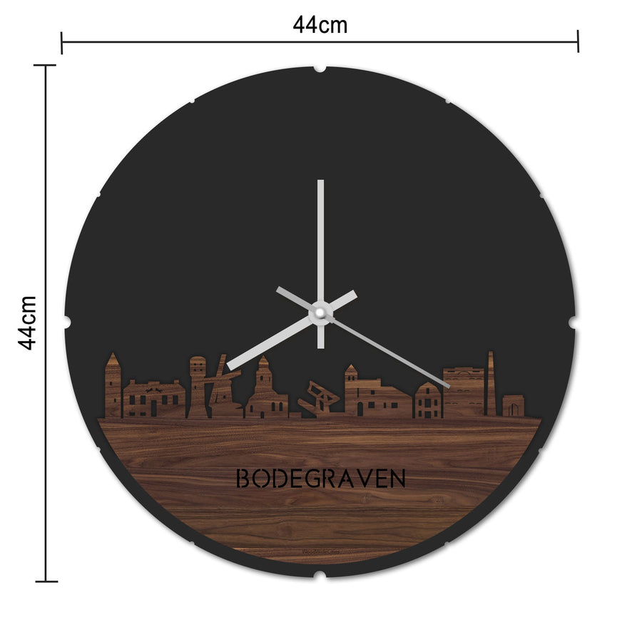Skyline Klok Rond Bodegraven Noten houten cadeau decoratie relatiegeschenk van WoodWideCities