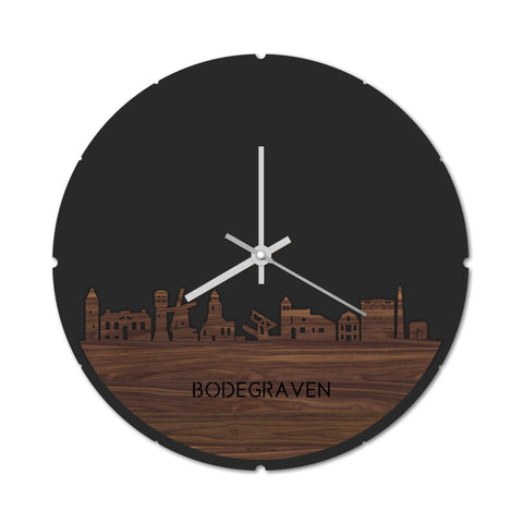 Skyline Klok Rond Bodegraven Noten houten cadeau decoratie relatiegeschenk van WoodWideCities