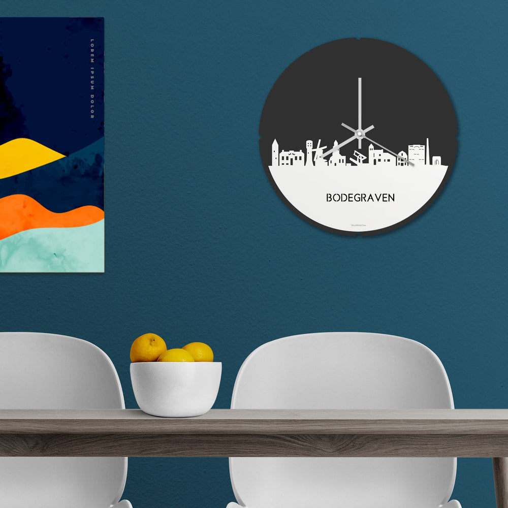 Skyline Klok Rond Bodegraven Wit glanzend gerecycled kunststof cadeau decoratie relatiegeschenk van WoodWideCities