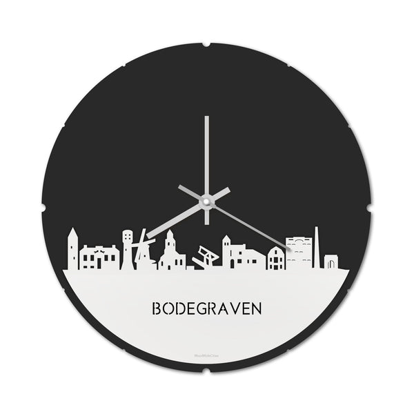 Skyline Klok Rond Bodegraven Wit glanzend gerecycled kunststof cadeau decoratie relatiegeschenk van WoodWideCities