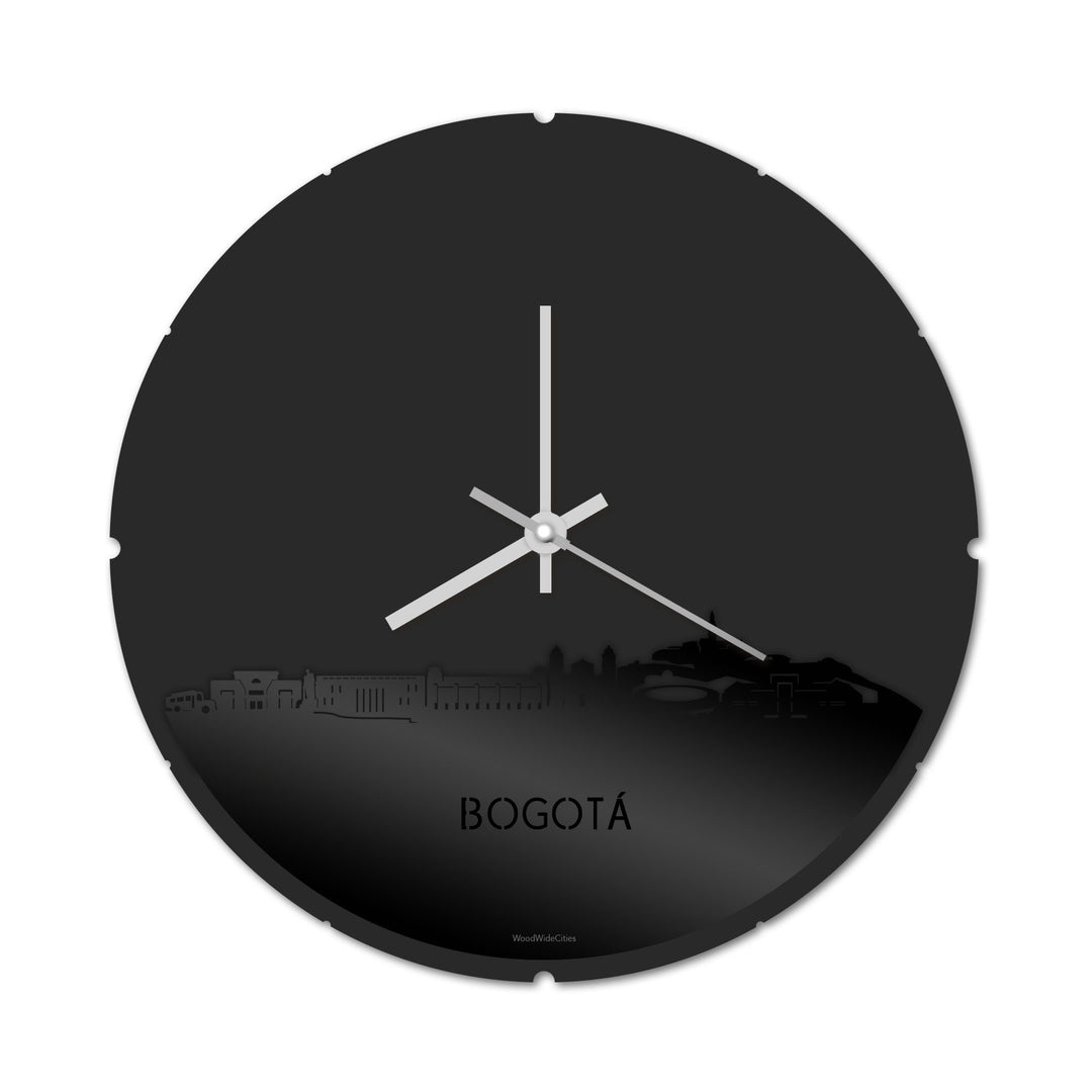 Skyline Klok Rond Bogotá Zwart glanzend gerecycled kunststof cadeau decoratie relatiegeschenk van WoodWideCities