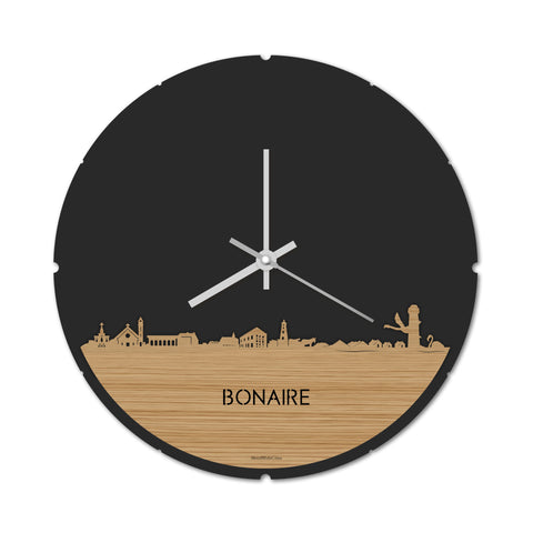 Skyline Klok Rond Bonaire Bamboe houten cadeau decoratie relatiegeschenk van WoodWideCities