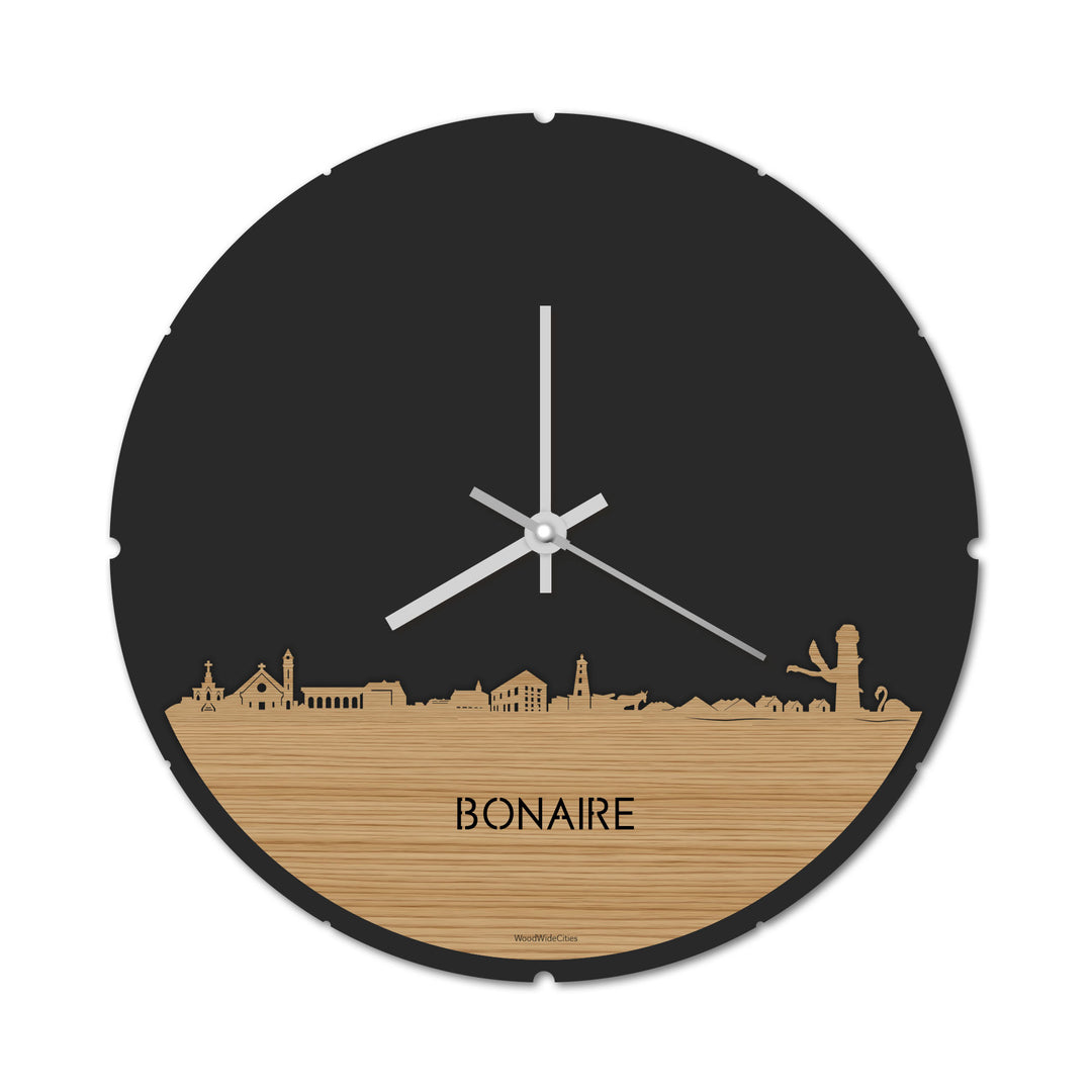 Skyline Klok Rond Bonaire Bamboe houten cadeau decoratie relatiegeschenk van WoodWideCities