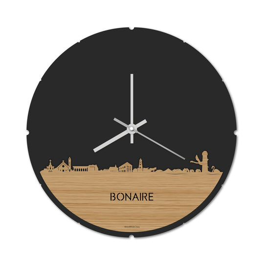 Skyline Klok Rond Bonaire Bamboe houten cadeau decoratie relatiegeschenk van WoodWideCities
